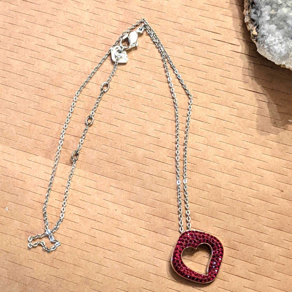 Swarovski red heart silver necklace